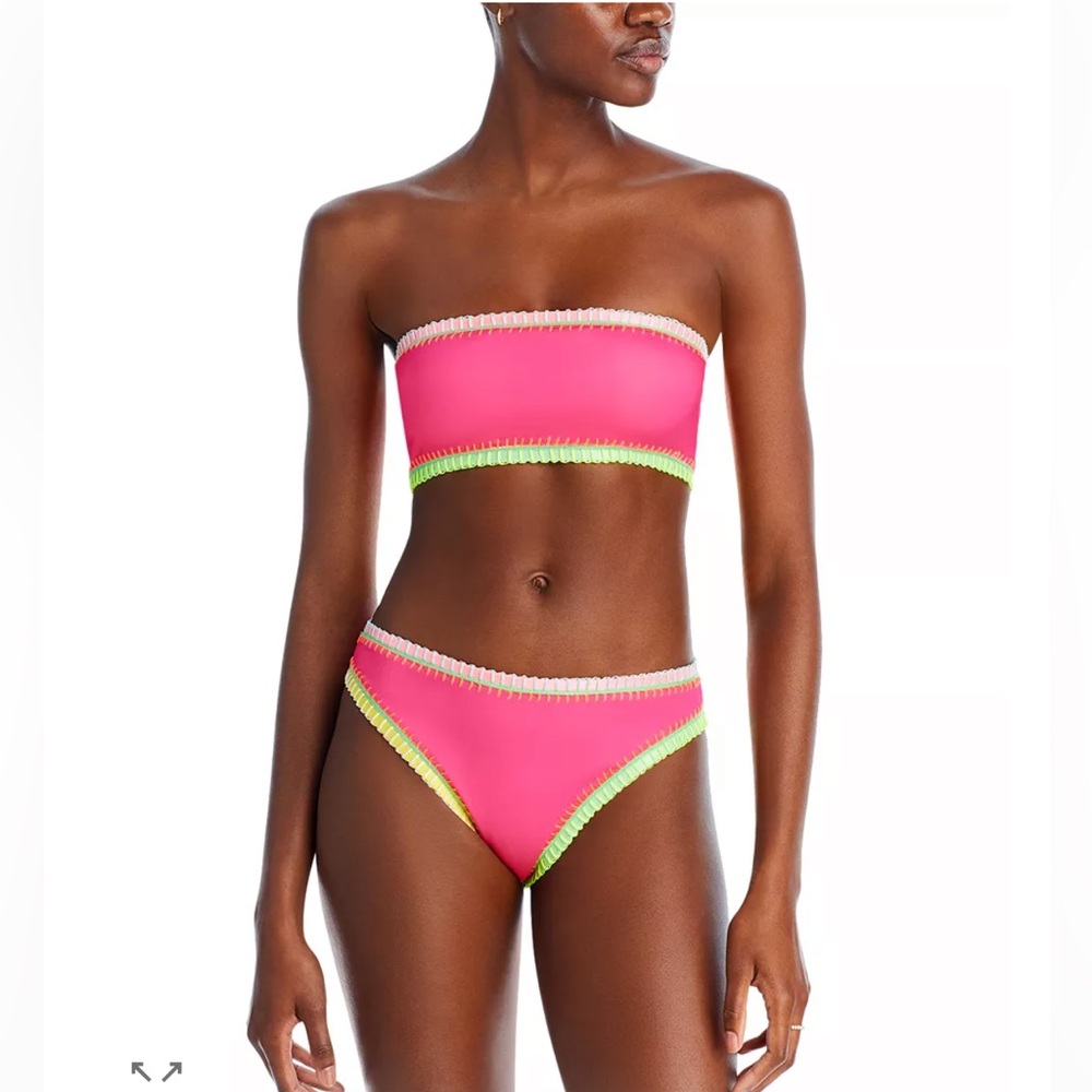 Platinum Swimwear Crochet Trim Bandeau Bikini Top & High Waist Bikini Bottom M
